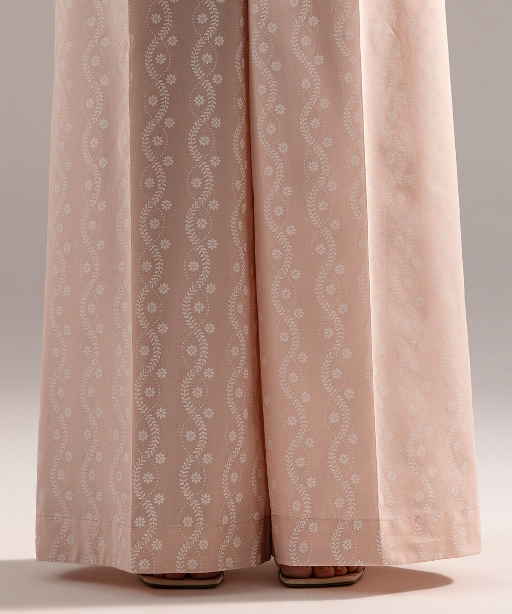 Women's RTW Cambric Printed Pink Flared Pants