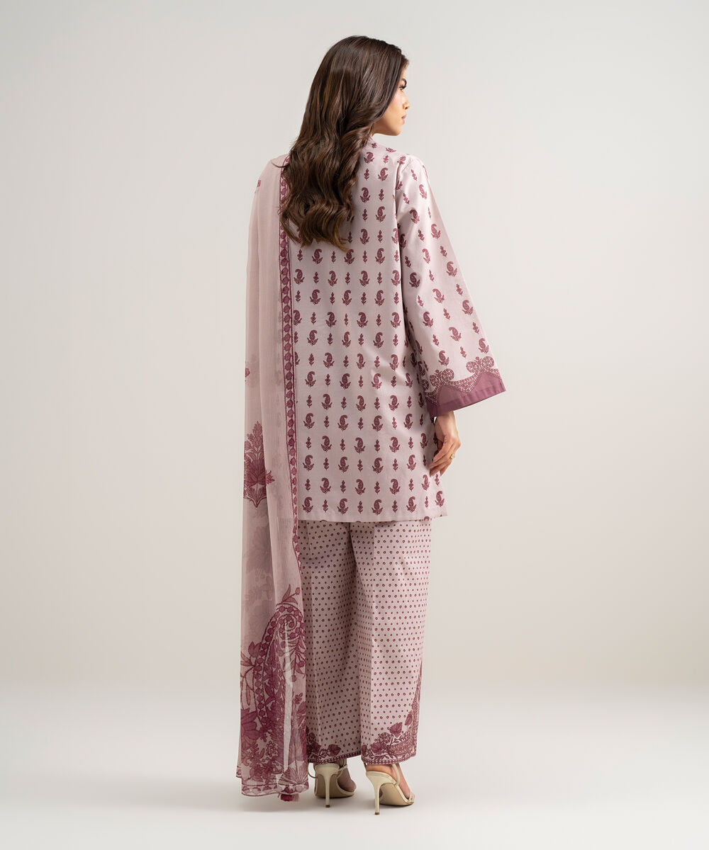 Women's Unstitched Lawn Printed Pink 3 Piece Suit