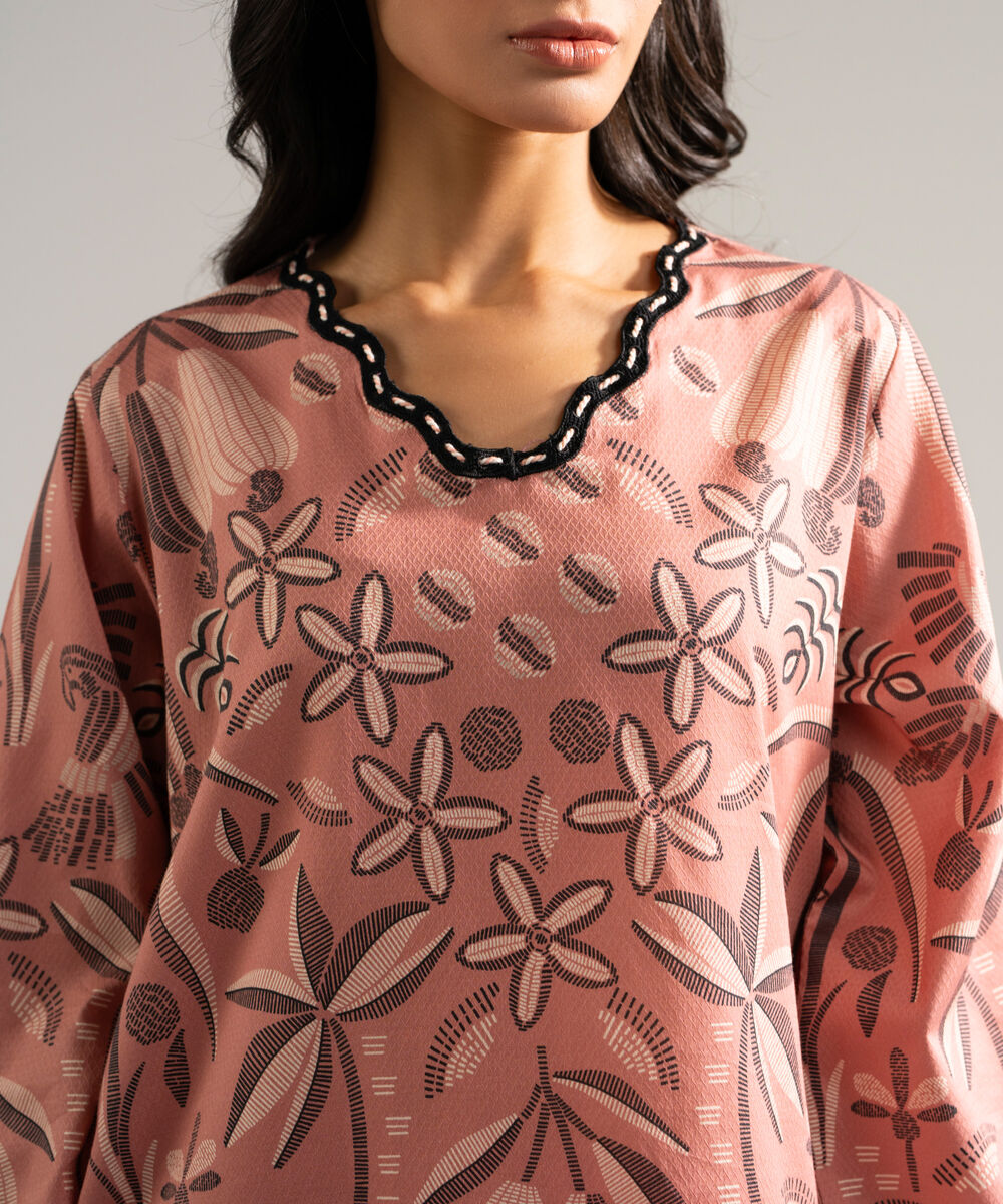 Women's RTW Dobby Printed Pink Straight Shirt