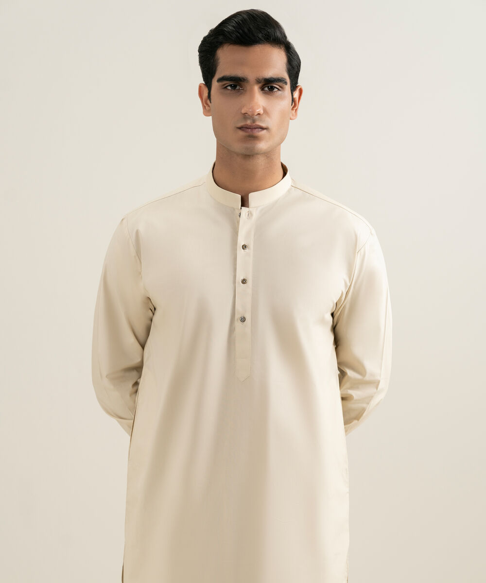 Men's beige 100% Cotton Kameez Shalwar