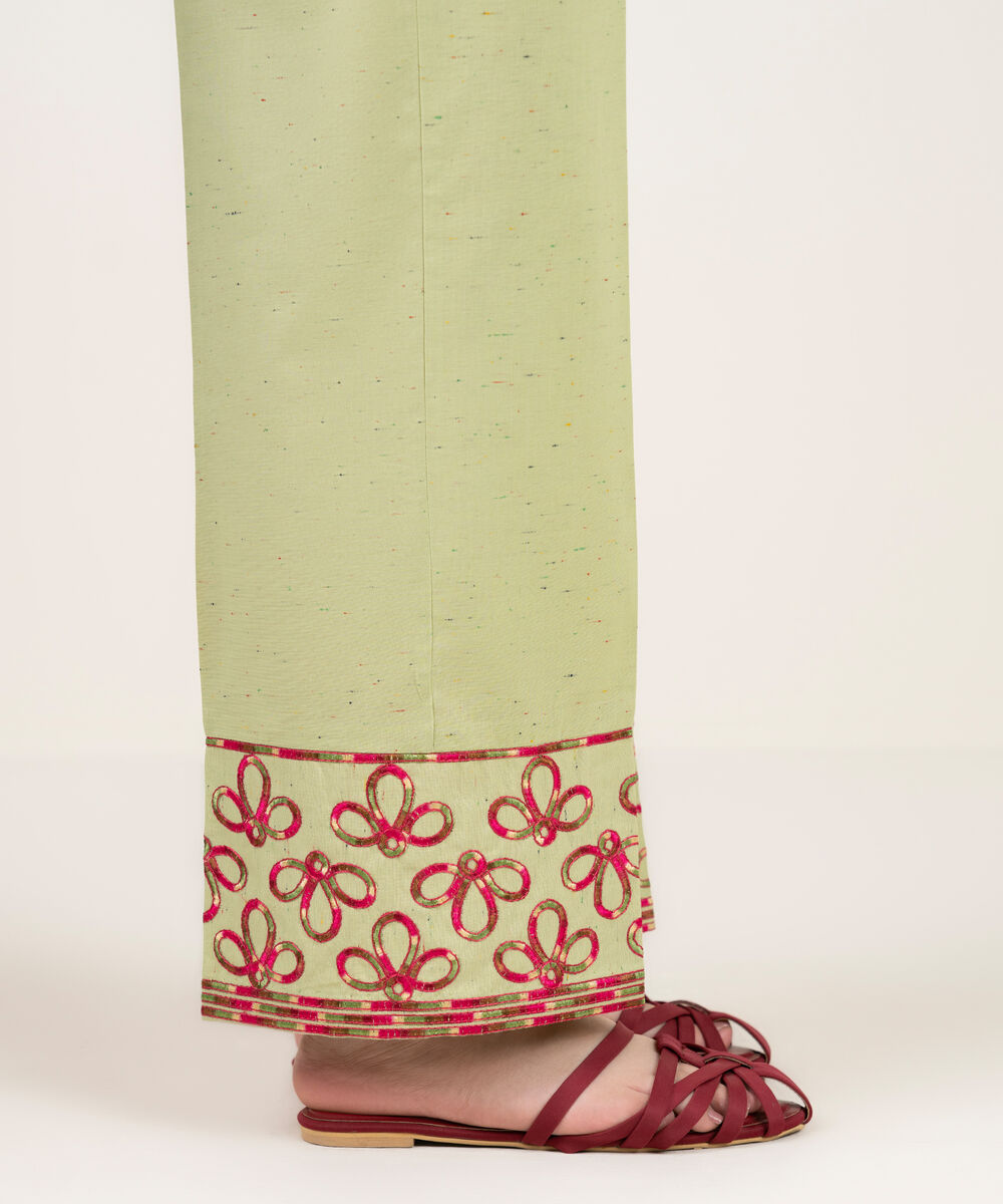 Women's RTW Multi Neps Embroidered Green Straight Pants