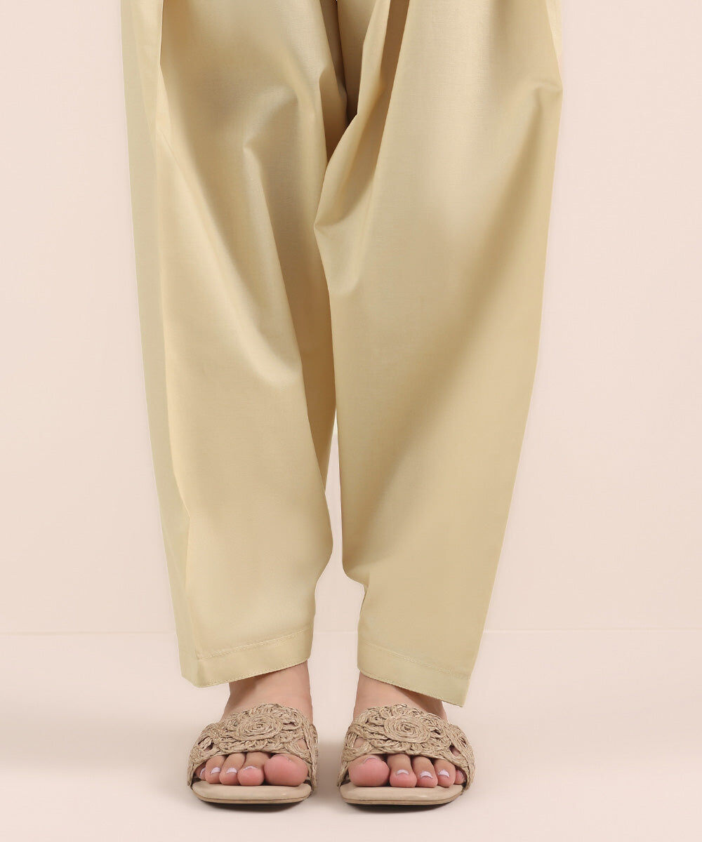 Woman - Beige Solid Cambric Shalwar