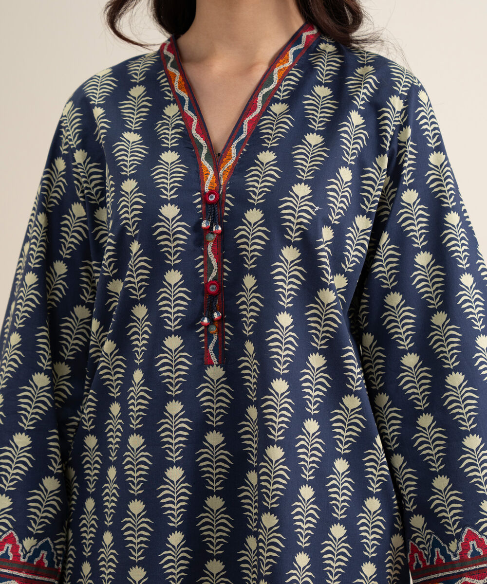 Women's Unstitched Lawn Printed Navy Blue 3 Piece Suit