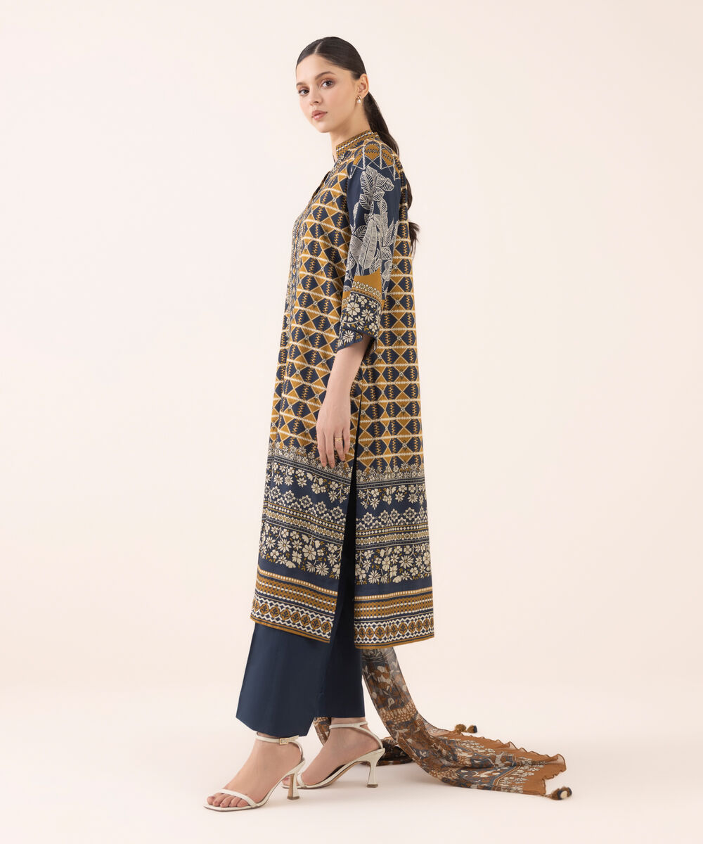 Women's Unstitched Arabic Lawn Printed Multi 3 Piece Suit