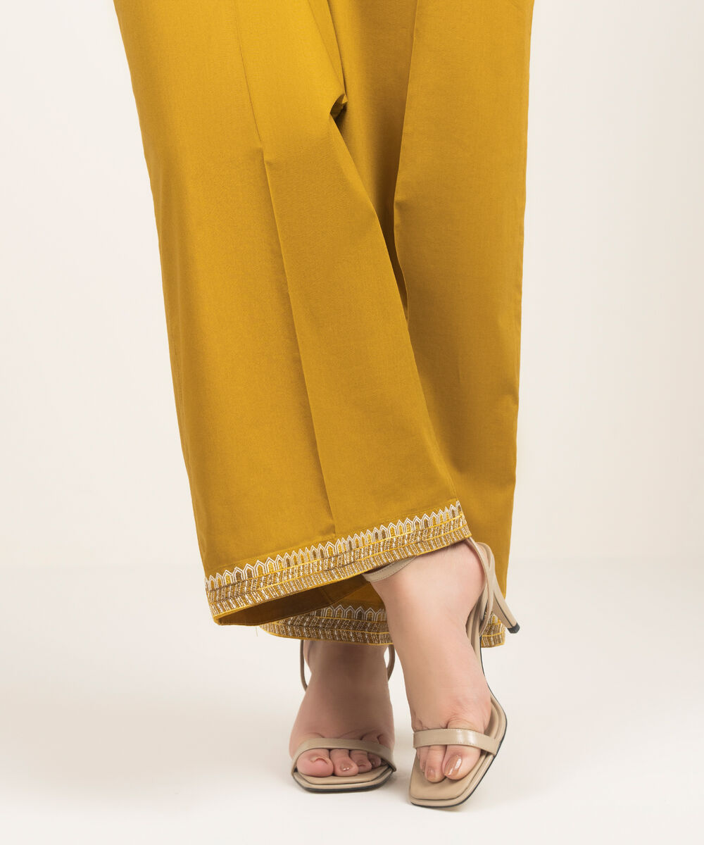 Women's RTW Cambric Embroidered Yellow Culottes