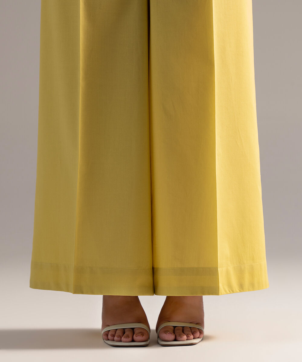 Women's RTW Cambric Solid Yellow Flared Pants