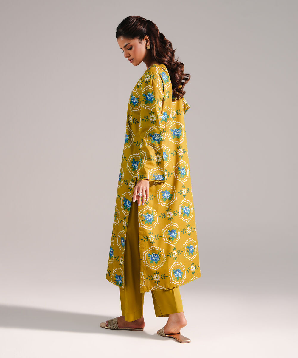 Women's RTW Cotton Viscose Printed Green 2 Piece Suit