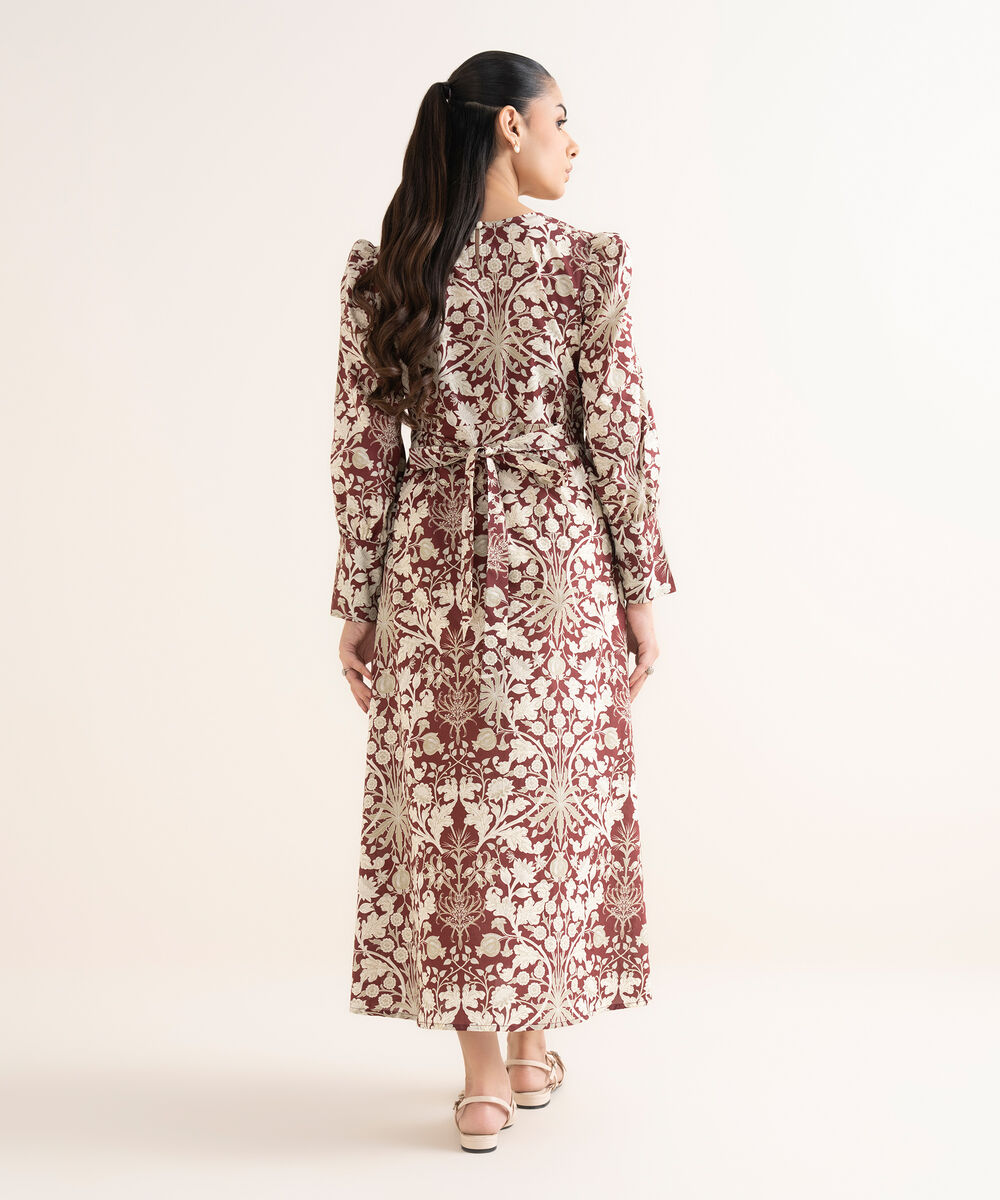 Women's RTW Cambric Printed Maroon Dress