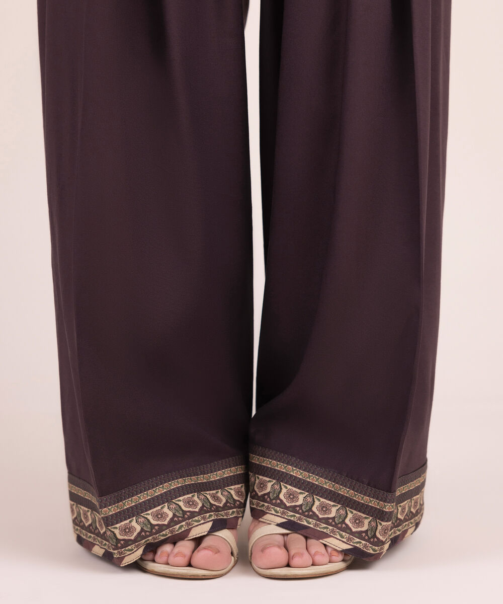 Women's RTW Linen Viscose Solid Brown Shalwar