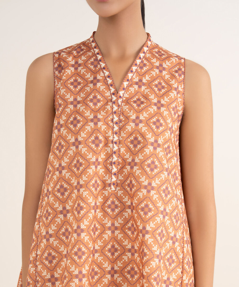 Women's Unstitched Lawn Printed Orange 2 Piece Suit