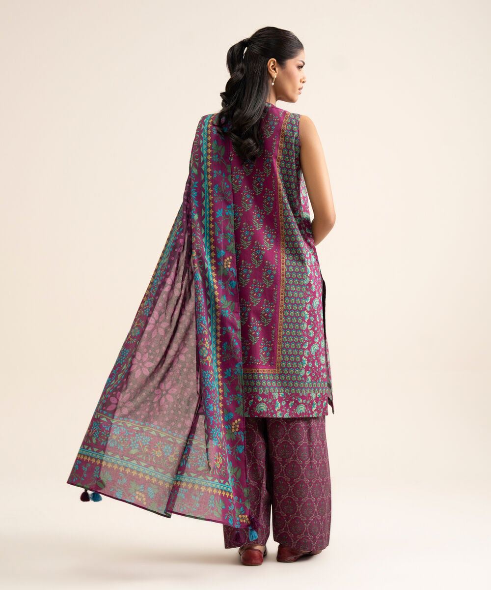 Women's Unstitched Premium Khaddar Printed Plum 3 Piece Suit