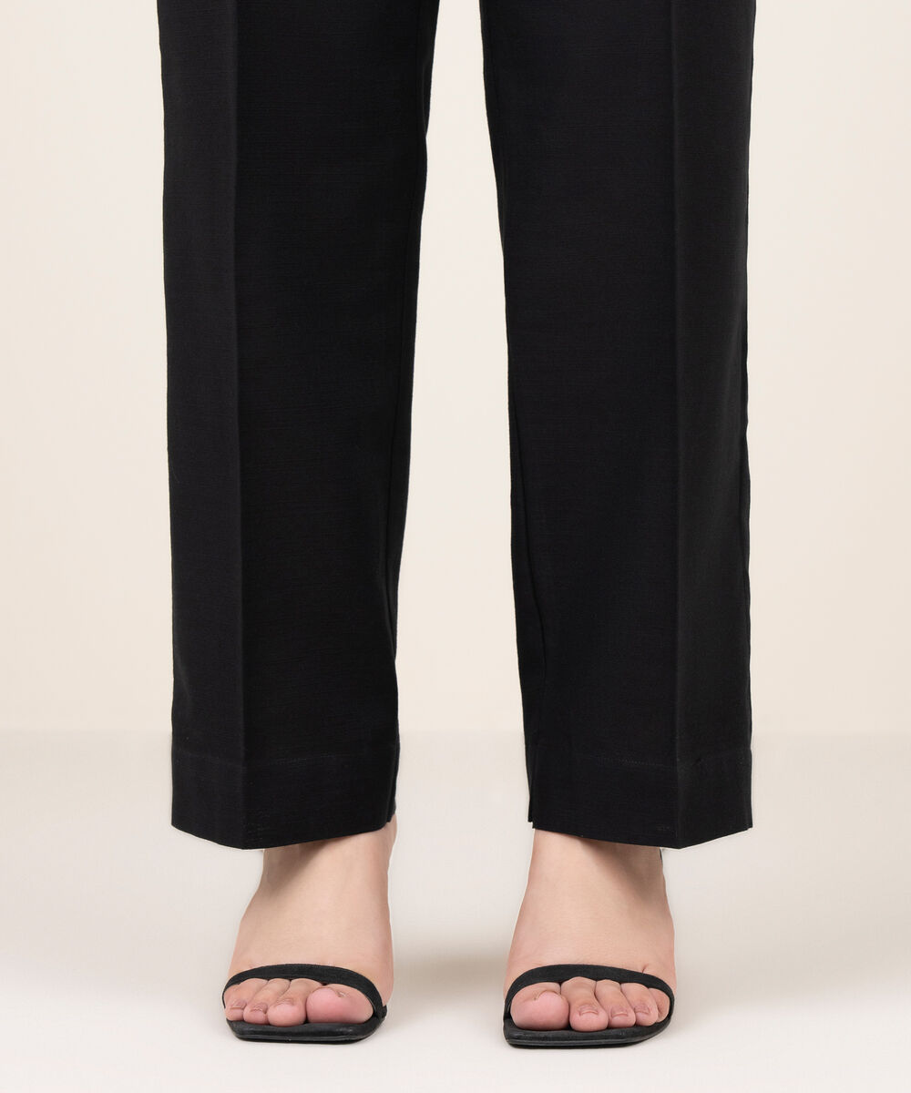 Women's RTW Khaddar Solid Black Straight Pants