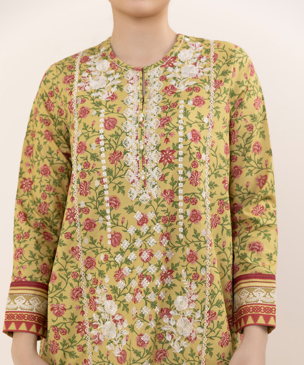 Women's Unstitched Cotton Embroidered Multi Two Piece Suit