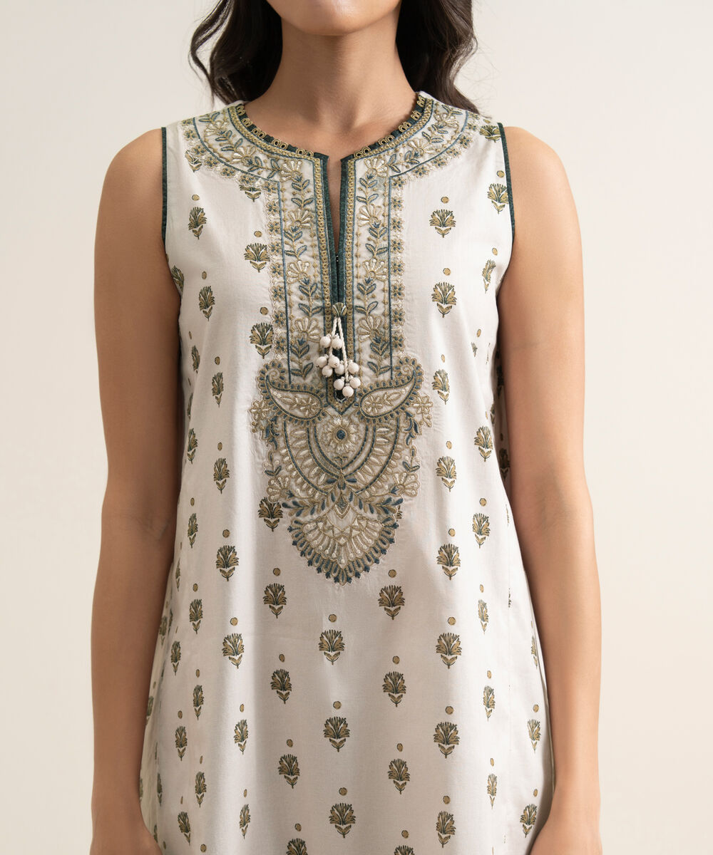Women's Unstitched Lawn Embroidered Beige 3 Piece Suit