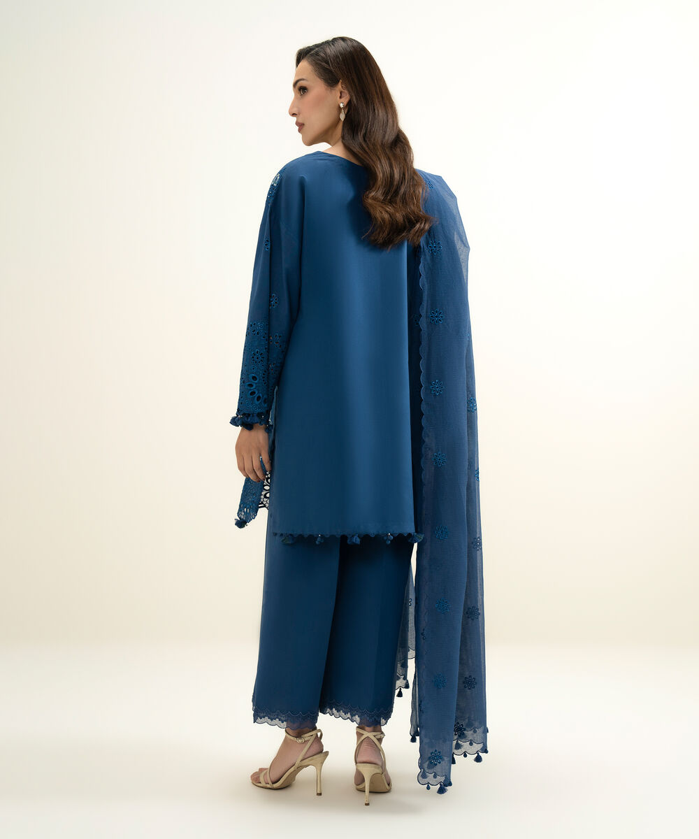 Women's Unstitched Lawn Embroidered Blue 3 Piece Suit