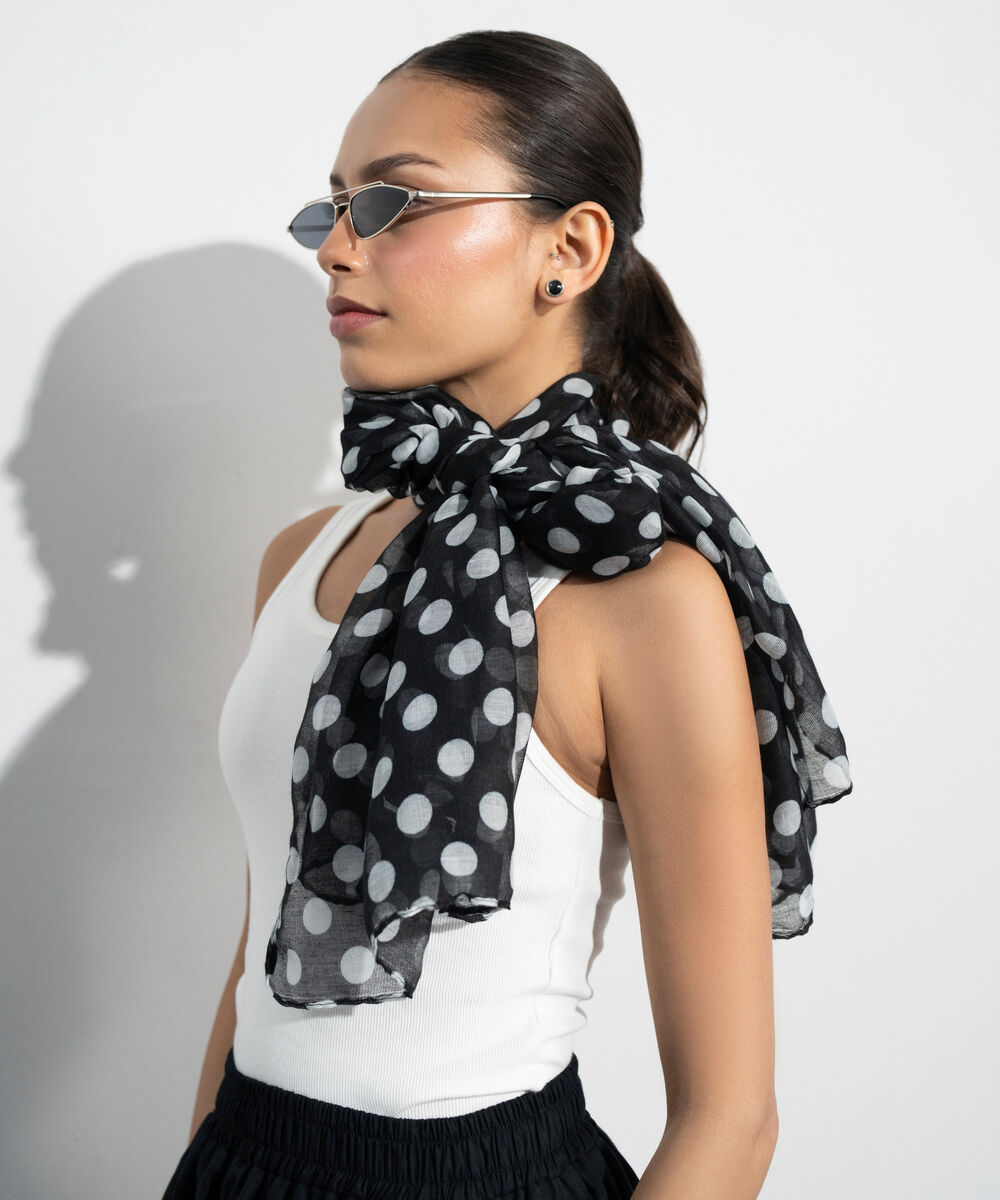 Women's Western Black Polka Dot Printed Scarf