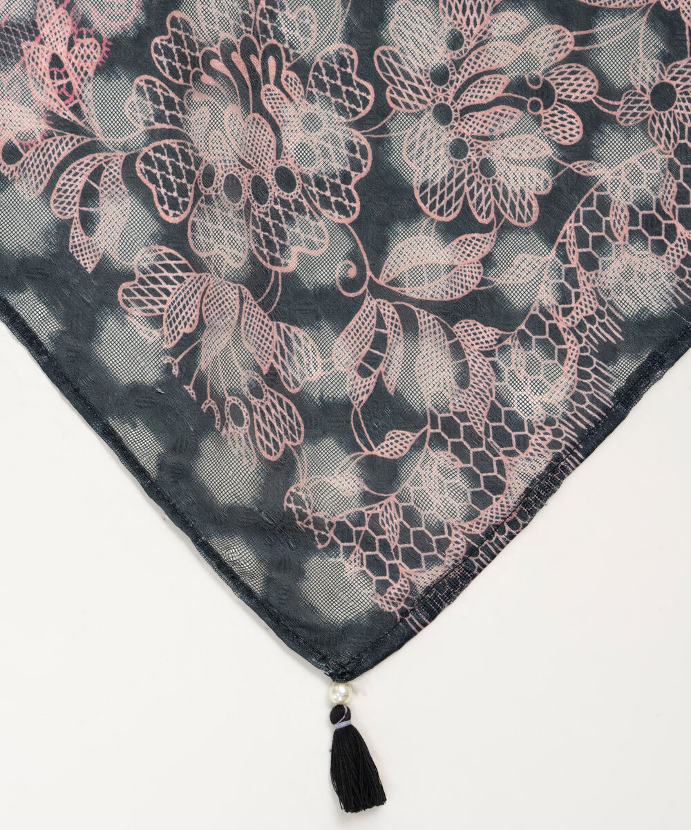 Brochea Jacquard Printed Black Dupatta