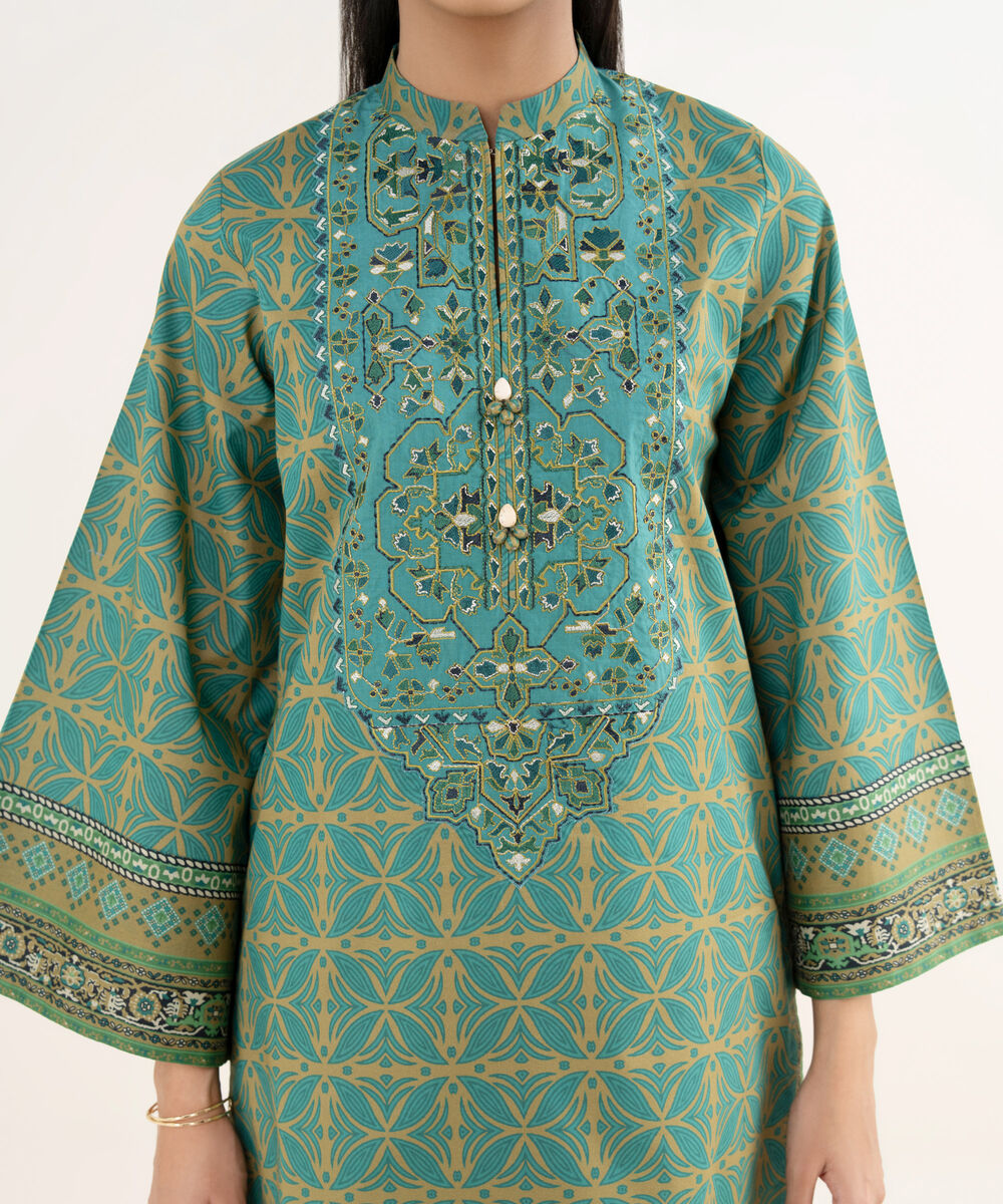Women's Unstitched Lawn Printed Green 3 Piece Suit