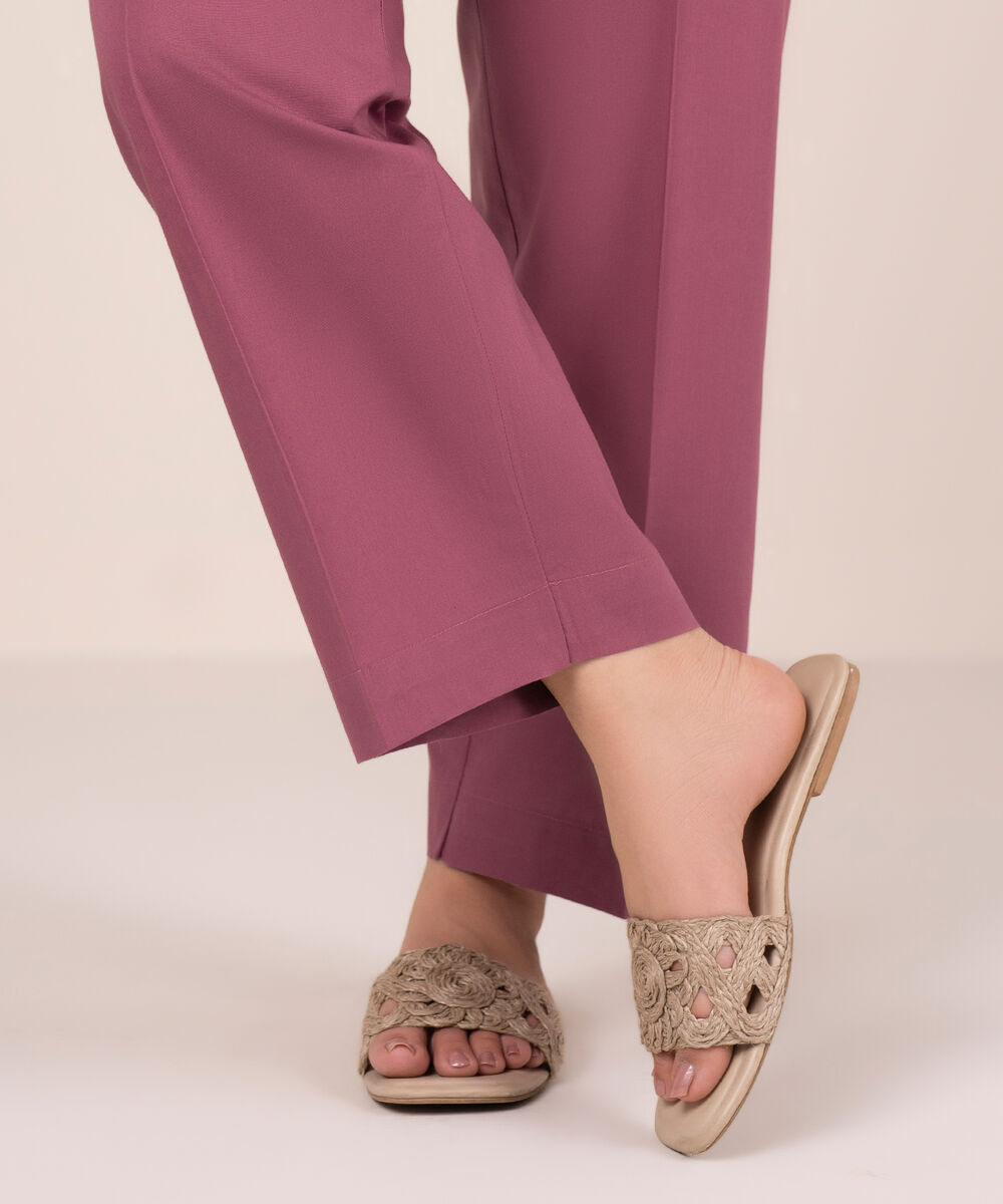 Women's RTW Cambric Solid Purple Straight Pants