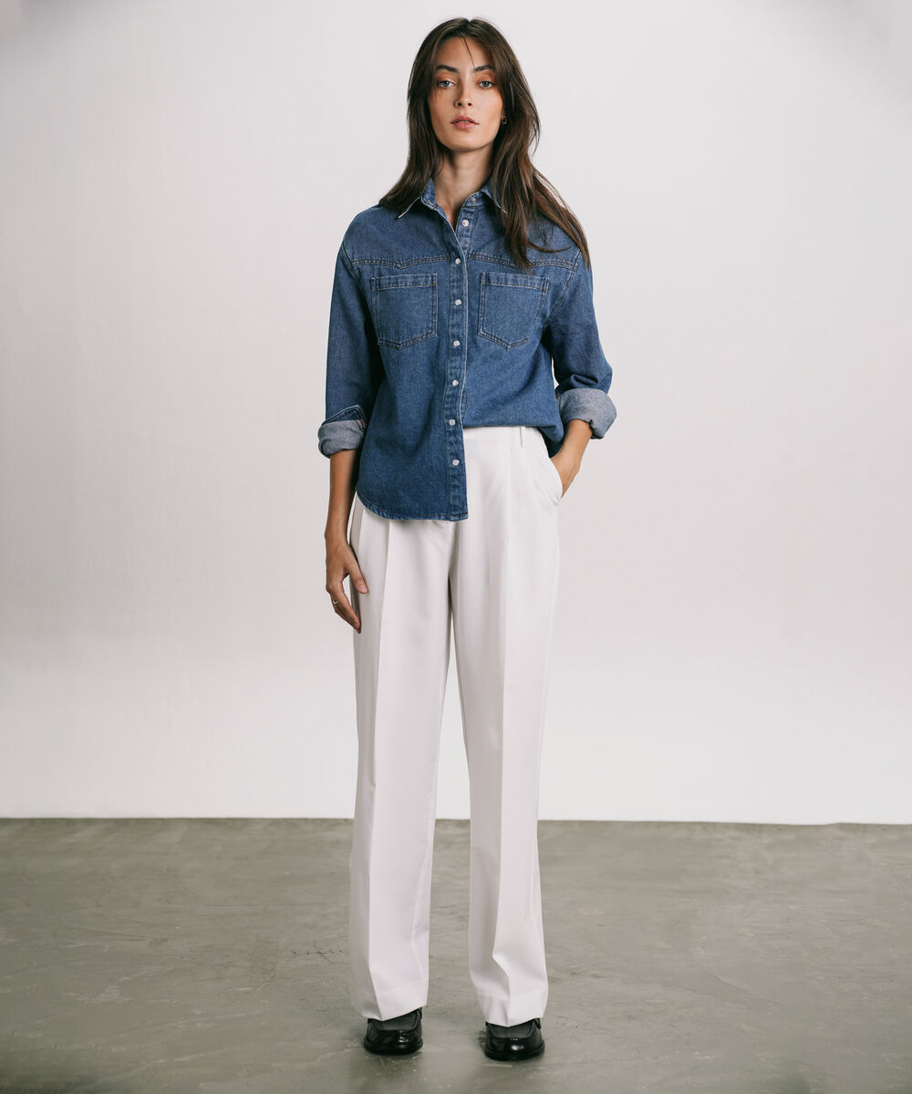 Women's Western White Tailored Wide Leg Trousers