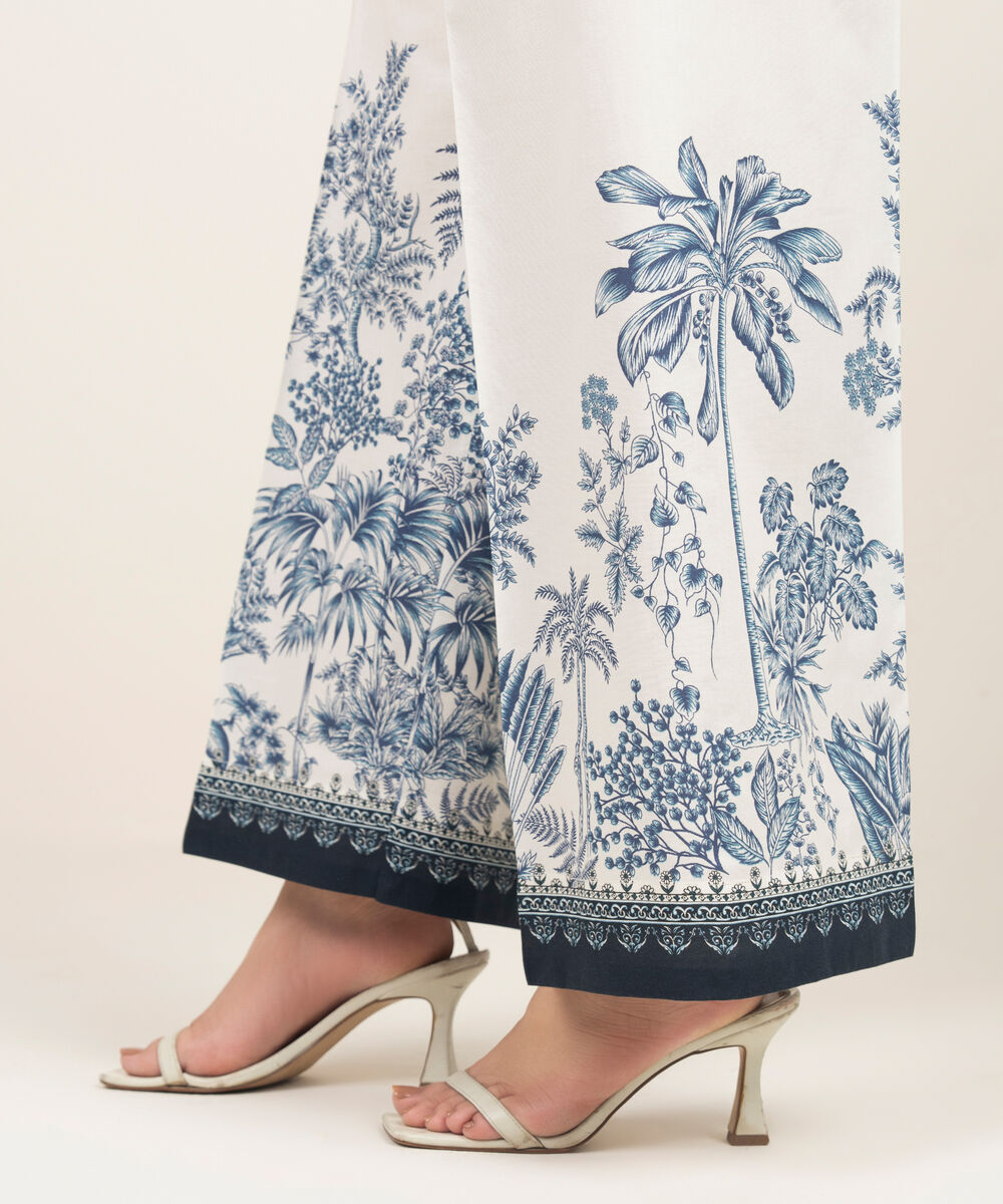 Women's RTW Lawn Printed White Culottes