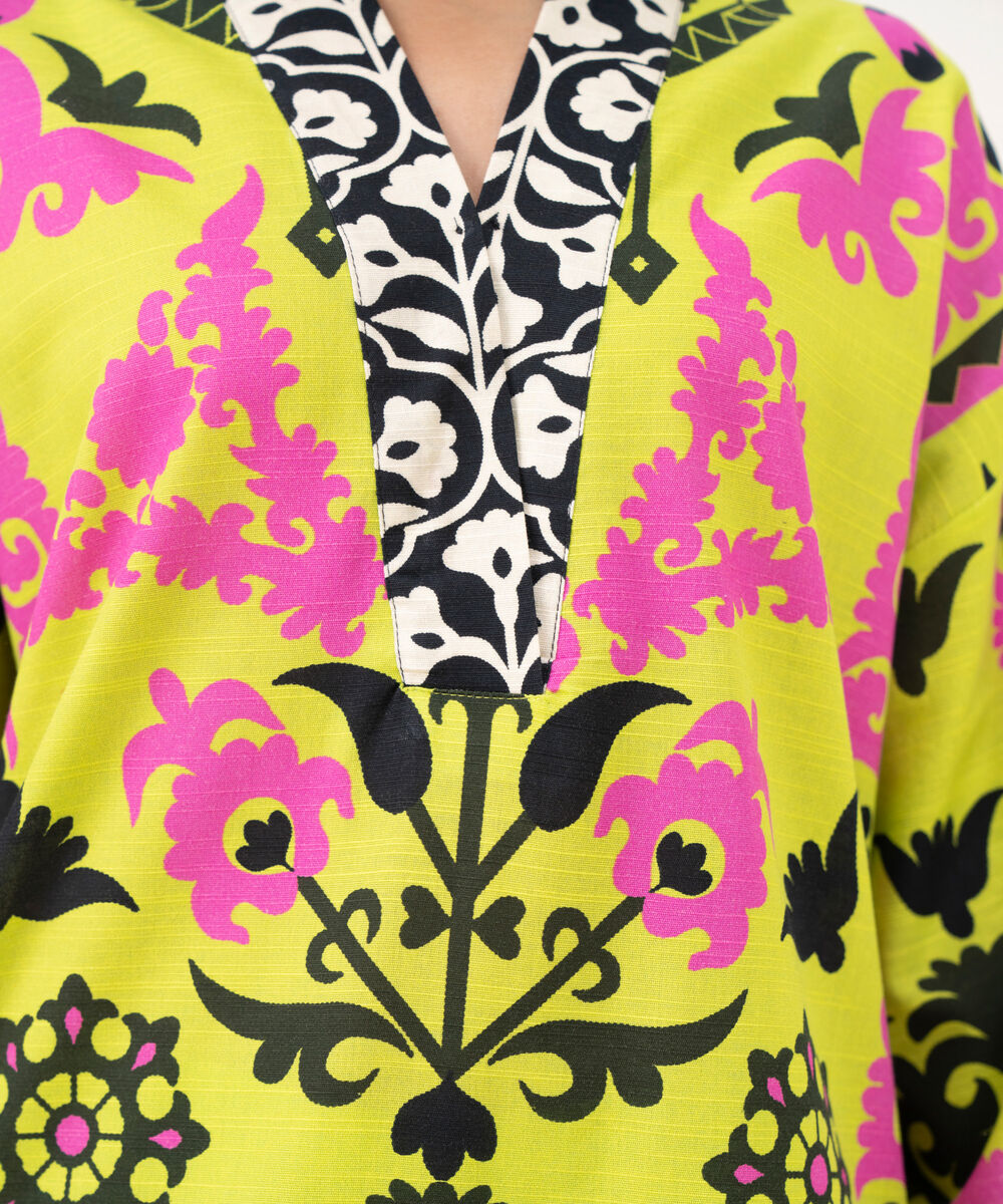 Women's RTW Light Khaddar Printed Green Boxy Shirt