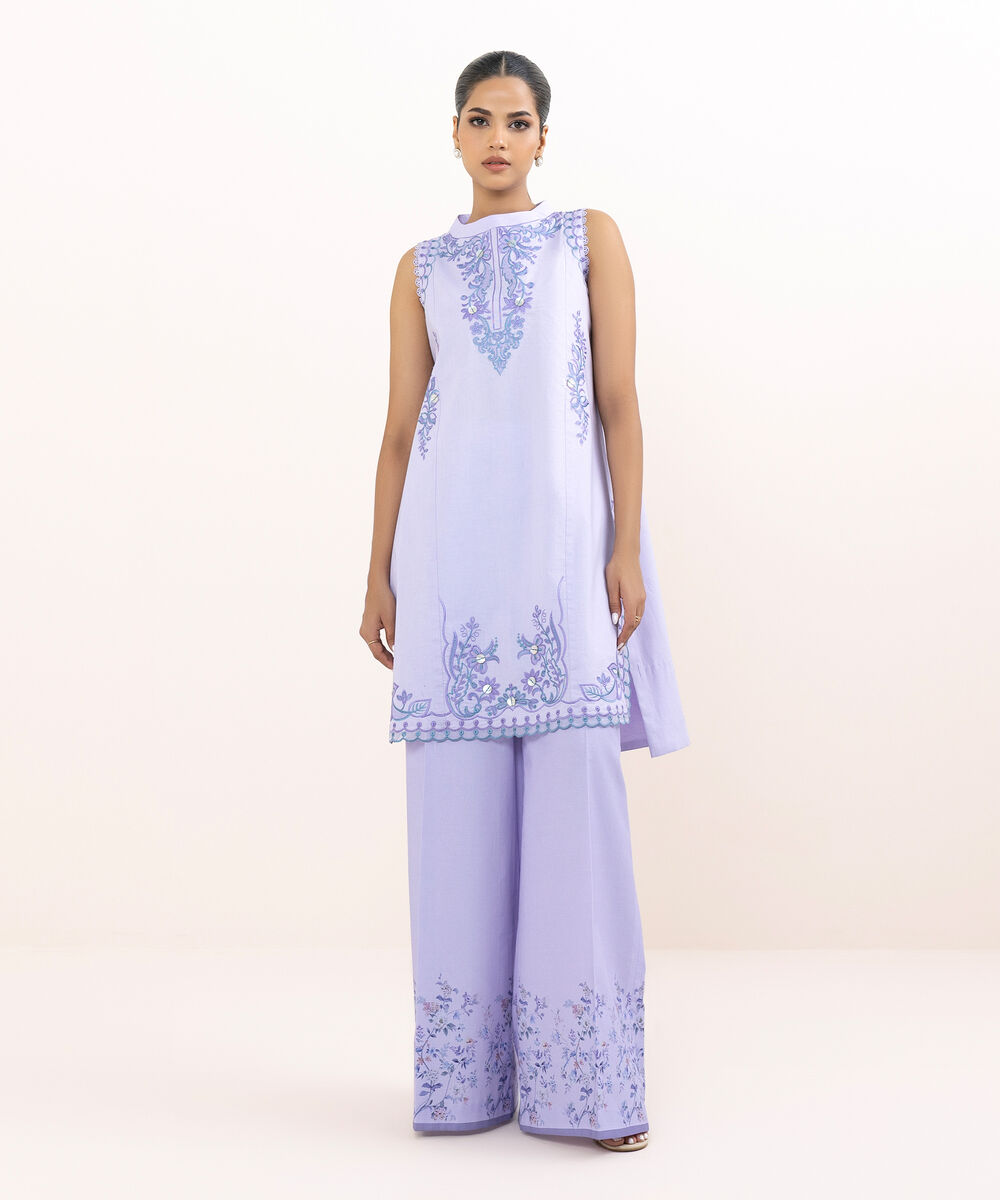 Women's Unstitched Lawn Embroidered Lilac Two Piece Suit