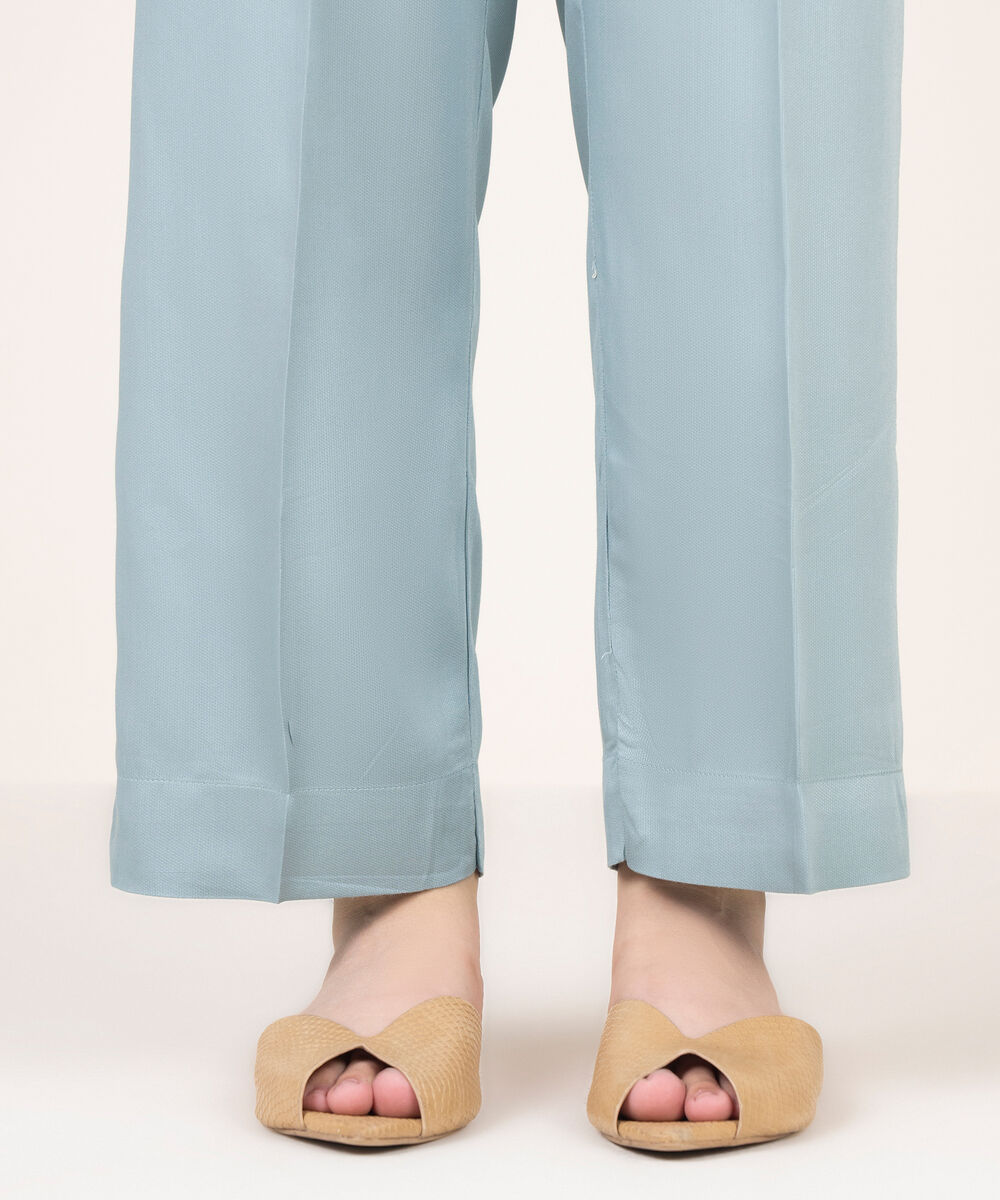 Women's RTW Bedford Solid Blue Straight Pants