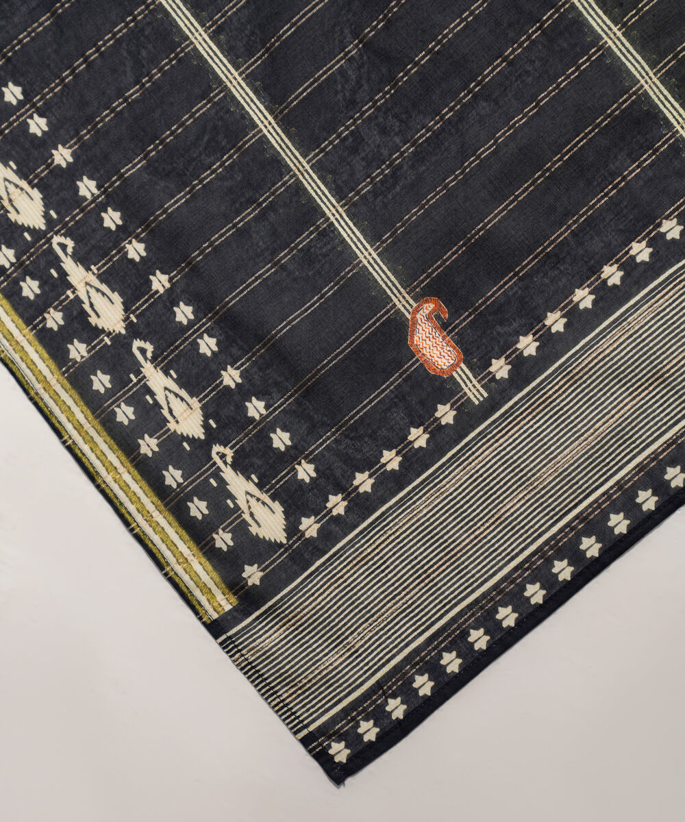 Zari Cotton Printed Black Dupatta