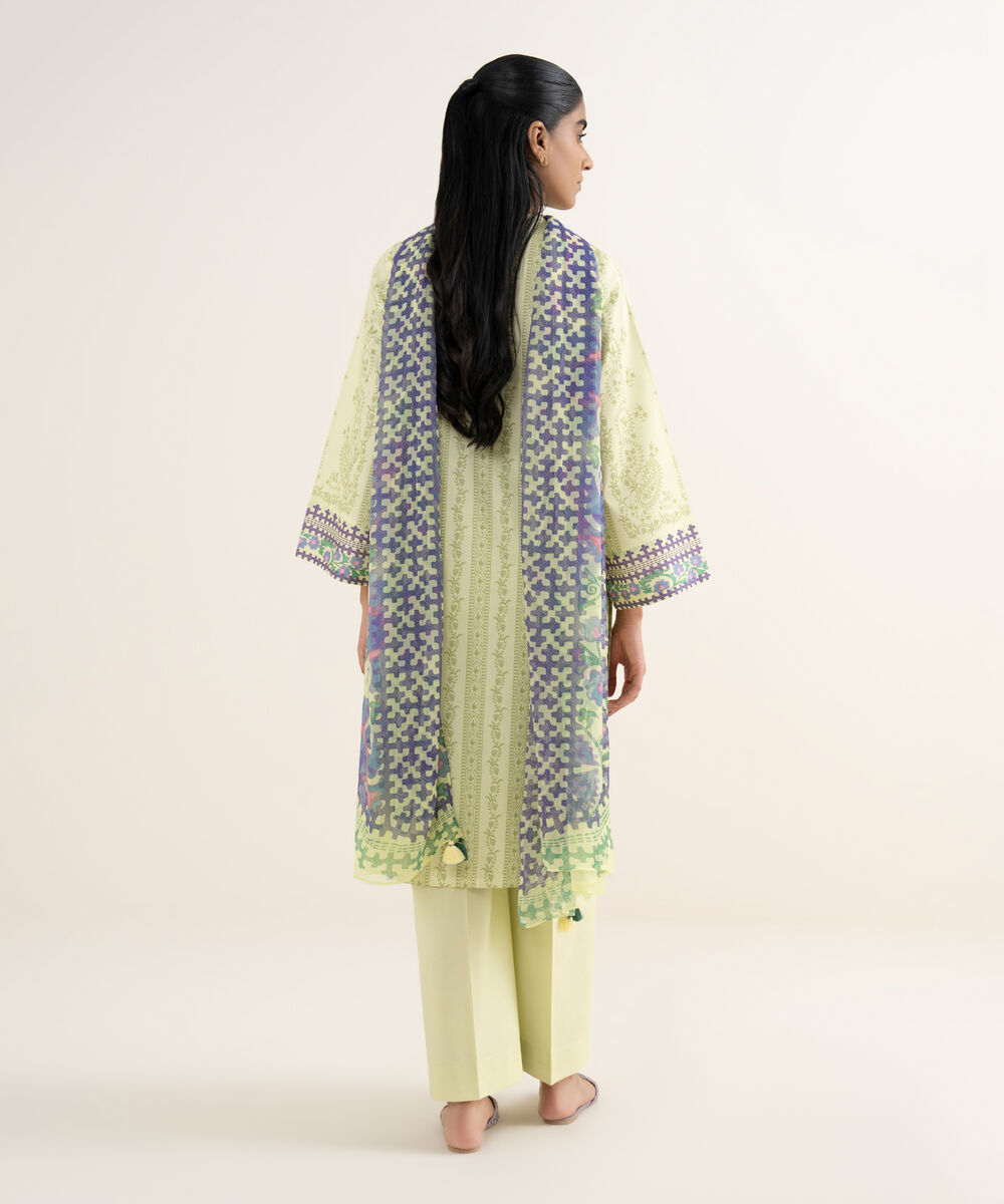 Women's Unstitched Lawn Printed Yellow 3 Piece Suit
