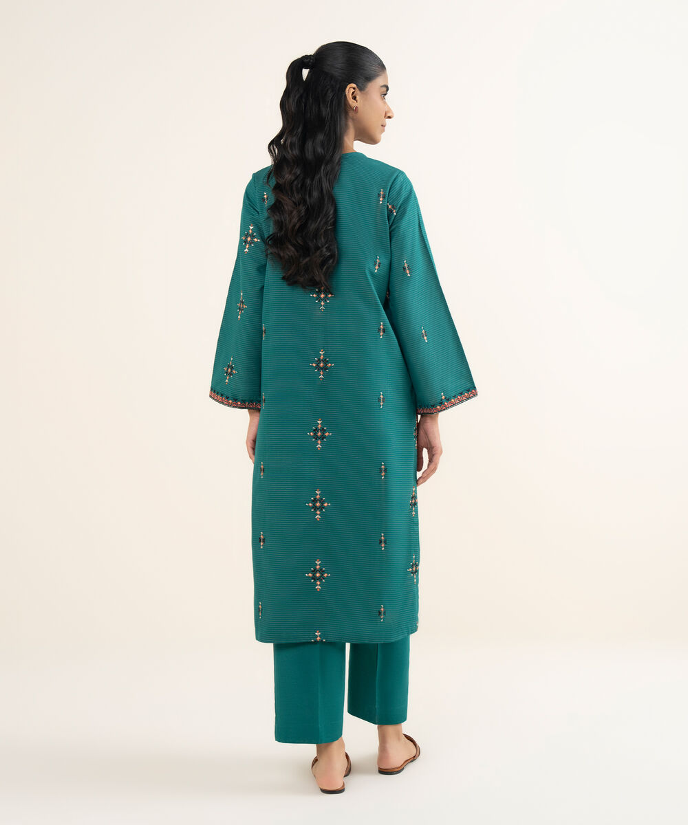 Women's RTW Light Khaddar Embroidered Teal Straight Shirt