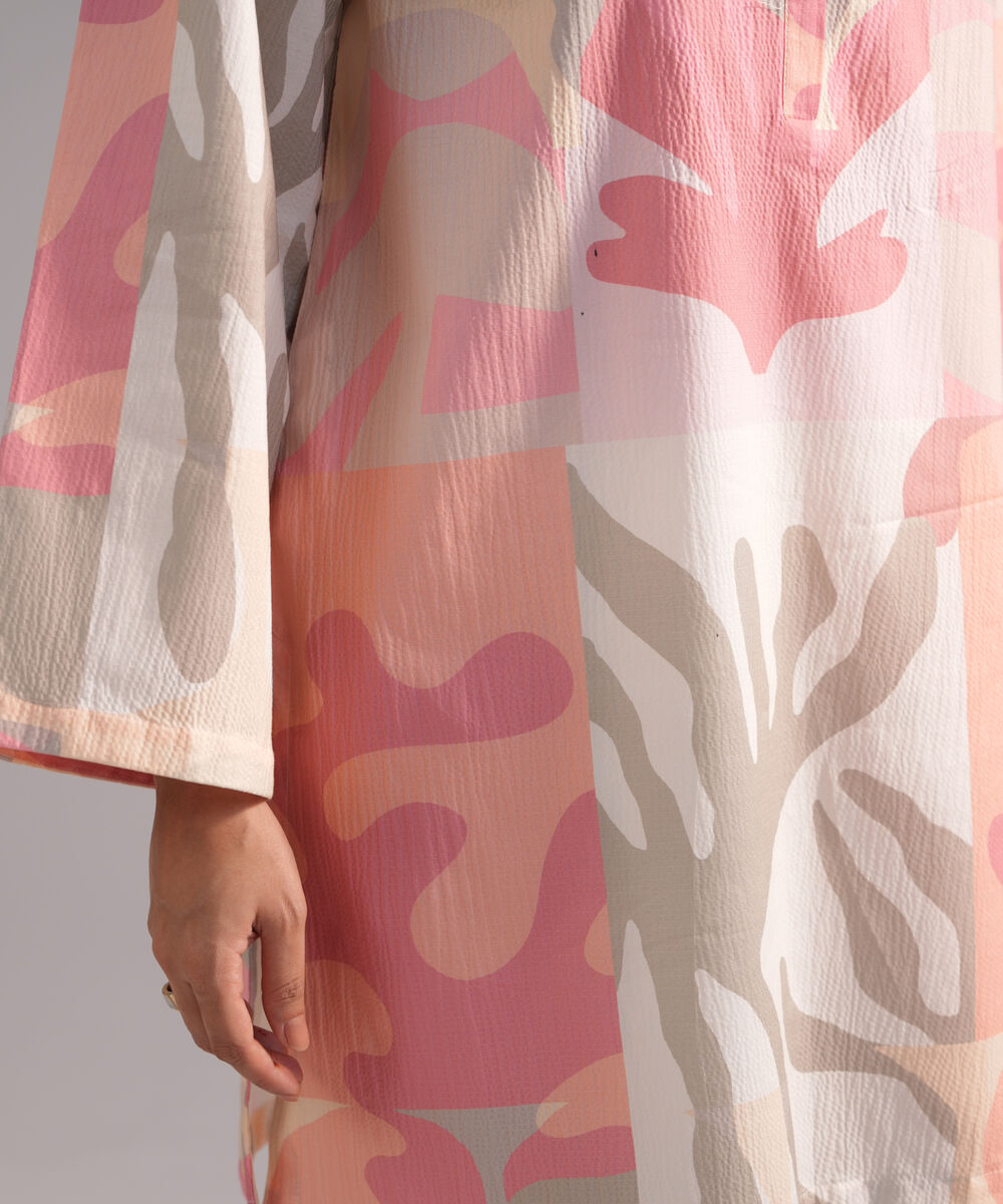 Women's RTW Seersucker Printed Pink 2 Piece Suit