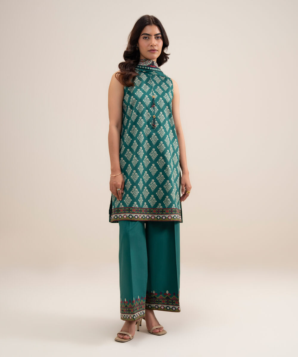Women's Unstitched Lawn Printed Green 3 Piece Suit