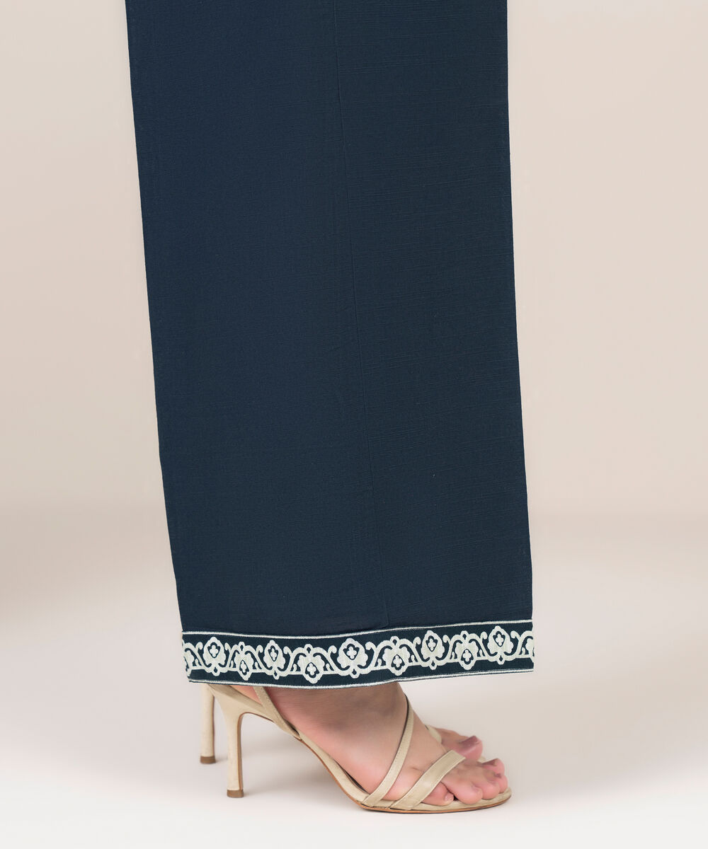 Women's RTW Khaddar Solid Navy Blue Culottes