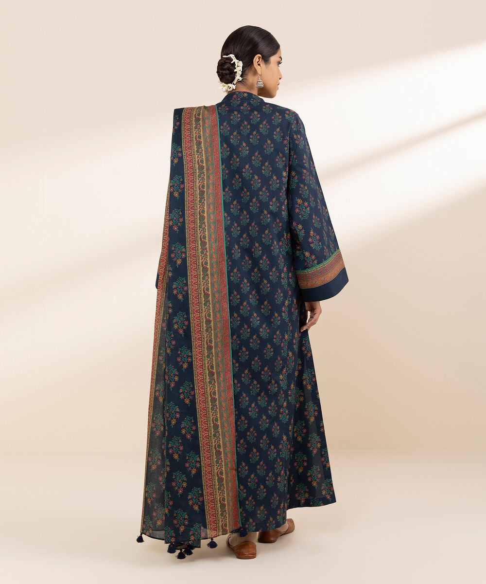 Women's Unstitched Lawn Printed Blue 3 Piece Suit