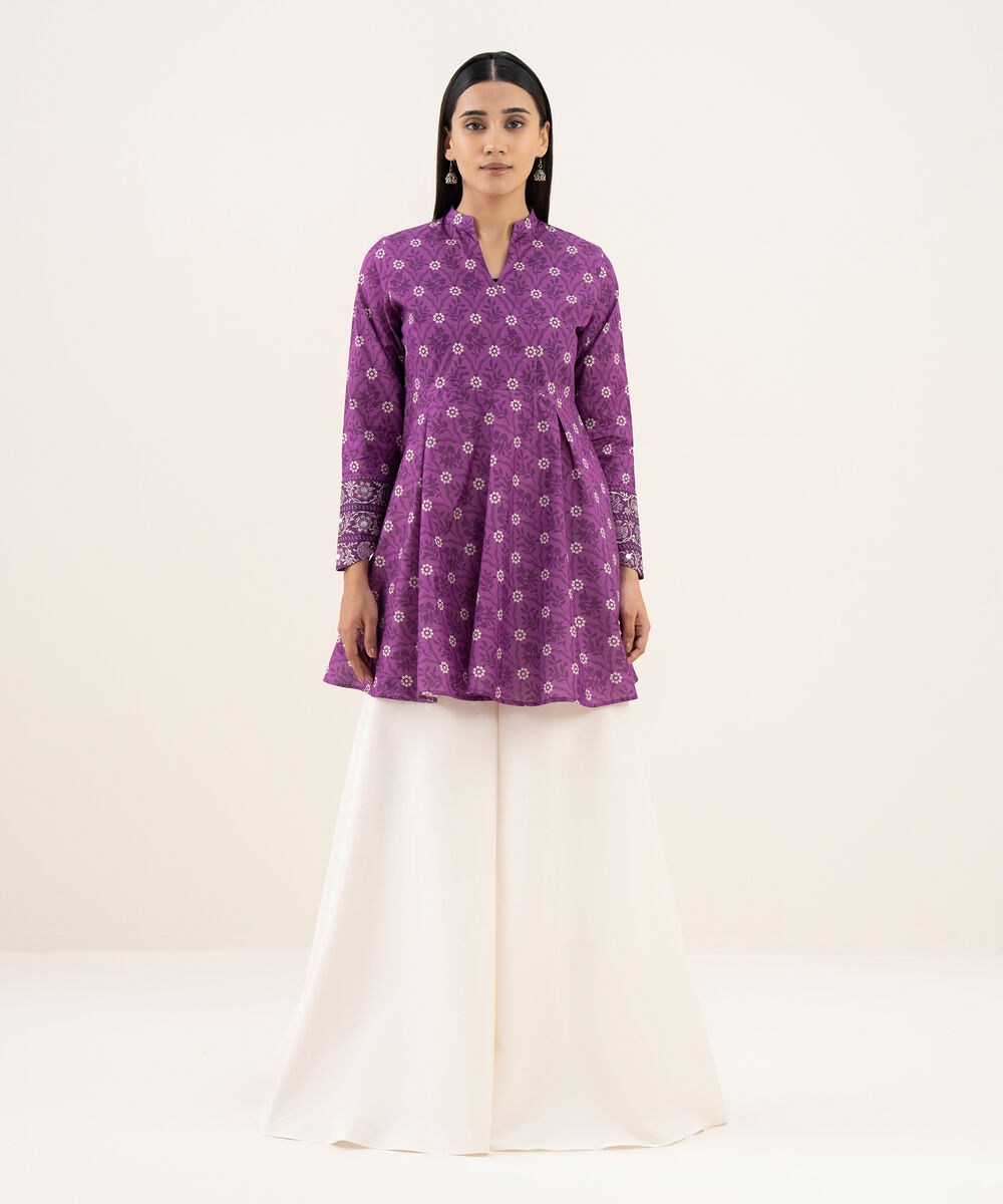 Women's Unstitched Lawn Printed Purple Shirt