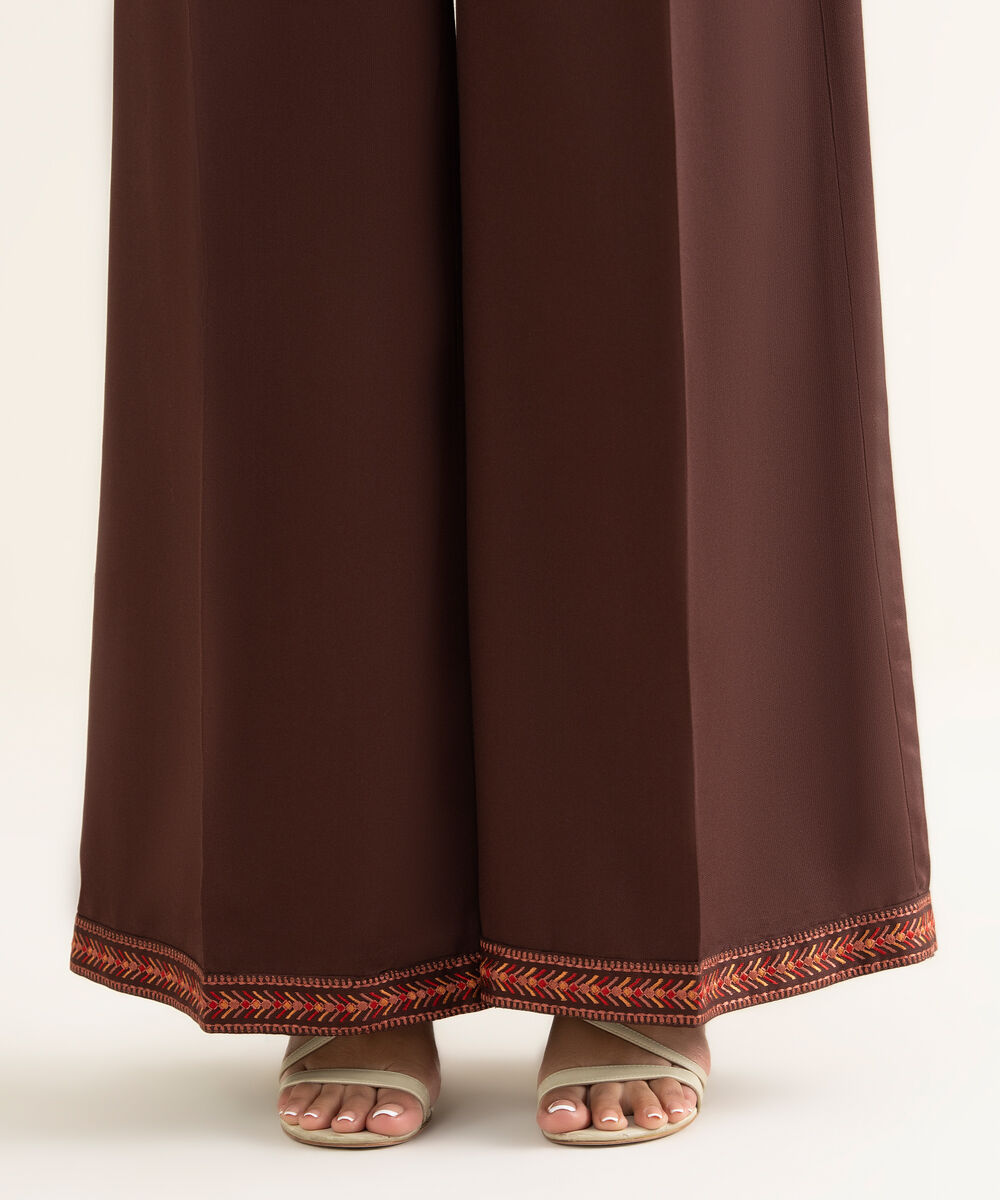 Women's RTW Bedford Embroidered Brown Flared Pants