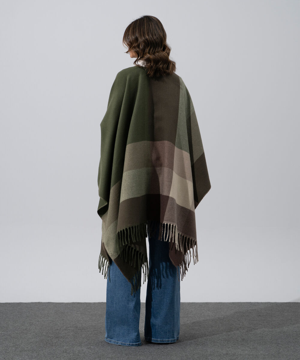 Women's Western Wear Olive Green Polyester Striped Cape Shawl