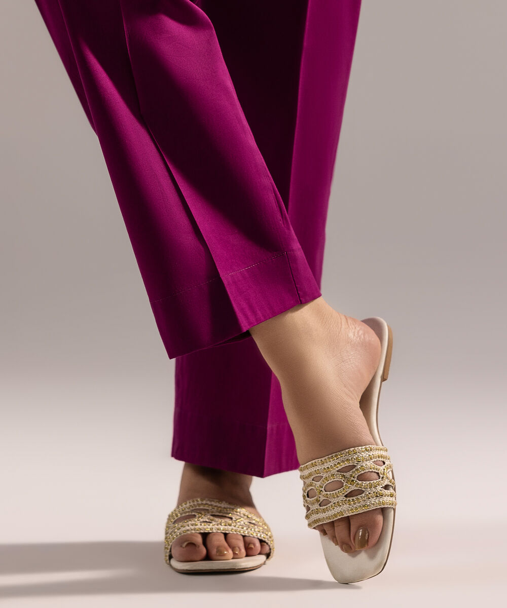 Women's RTW Cambric Solid Purple Straight Pants