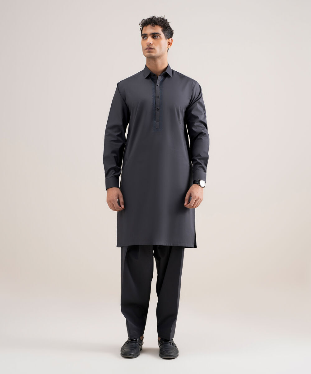 Men's Stitched Cotton Dobby Grey Suit