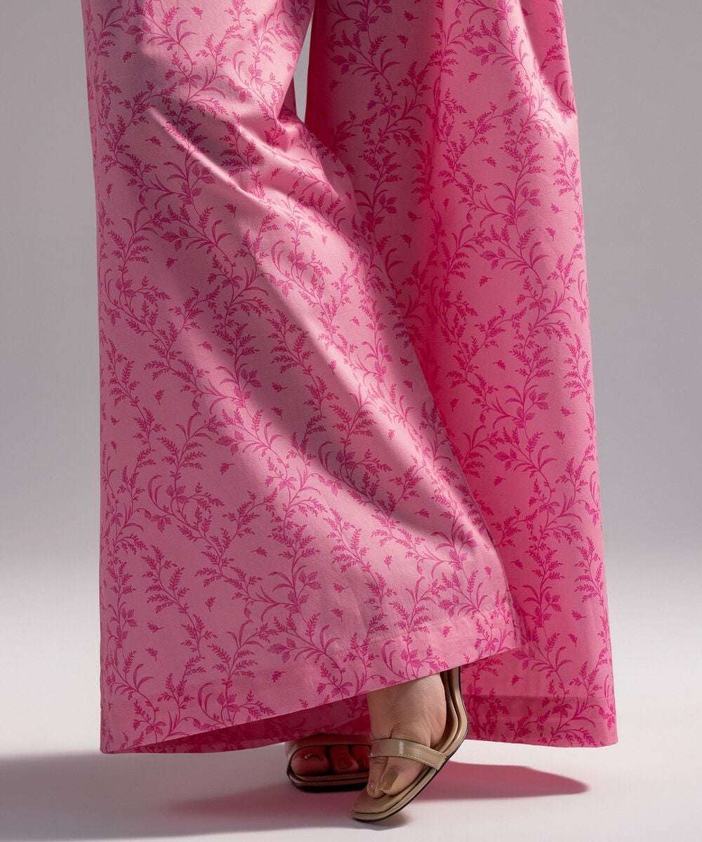 Women's RTW Cambric Printed Pink Flared Pants