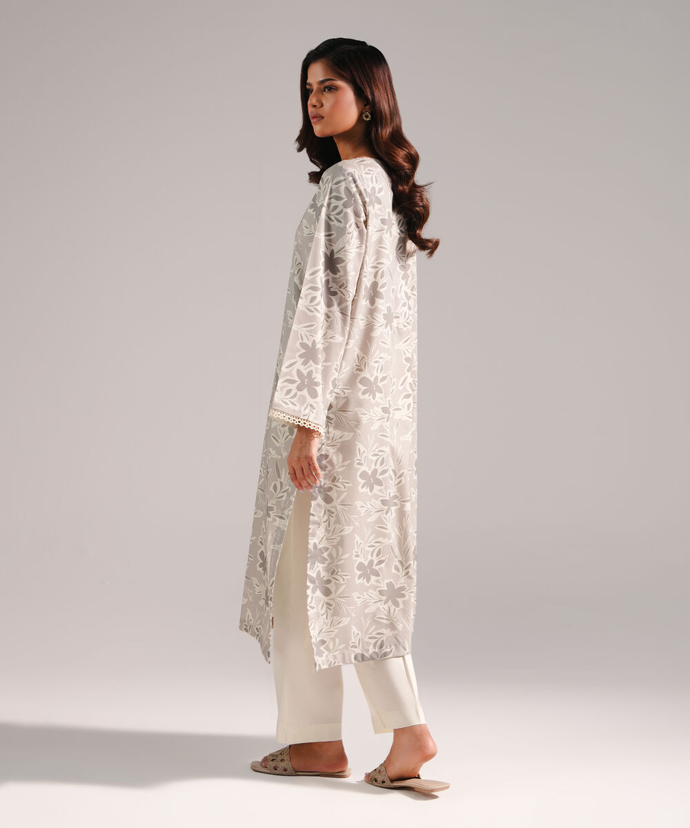 Women's RTW Cotton Viscose Printed Grey 2 Piece Suit