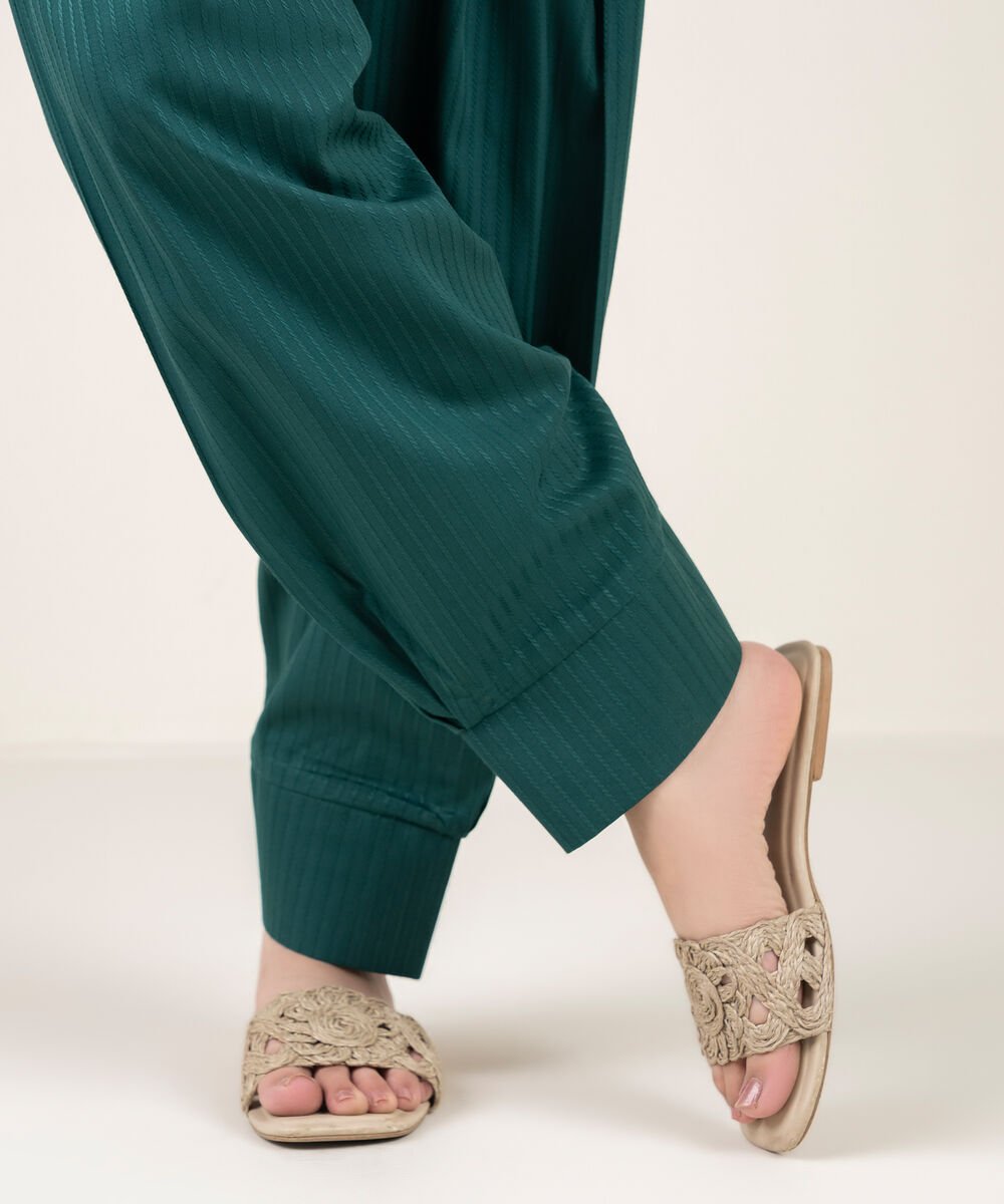 Women's RTW Dobby Solid Green Shalwar