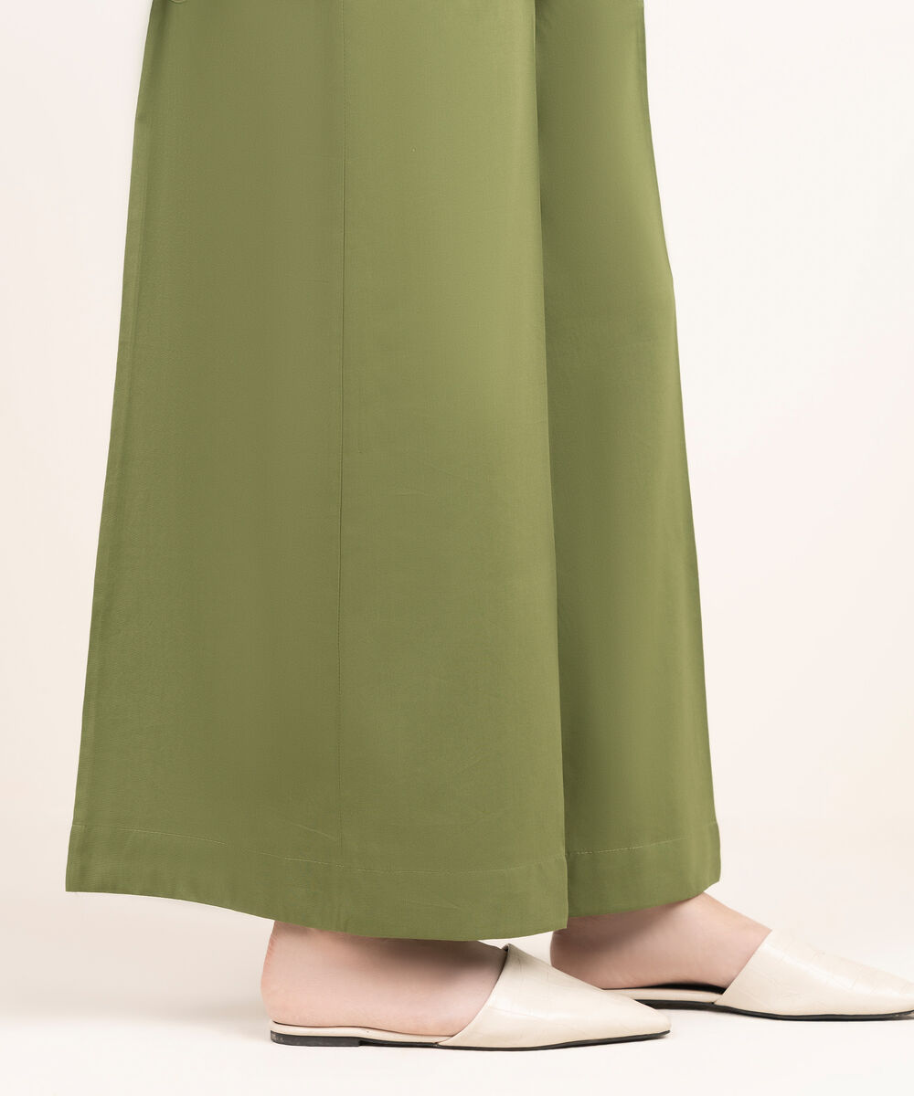 Women's RTW Cotton Viscose Solid Green Flared Pants