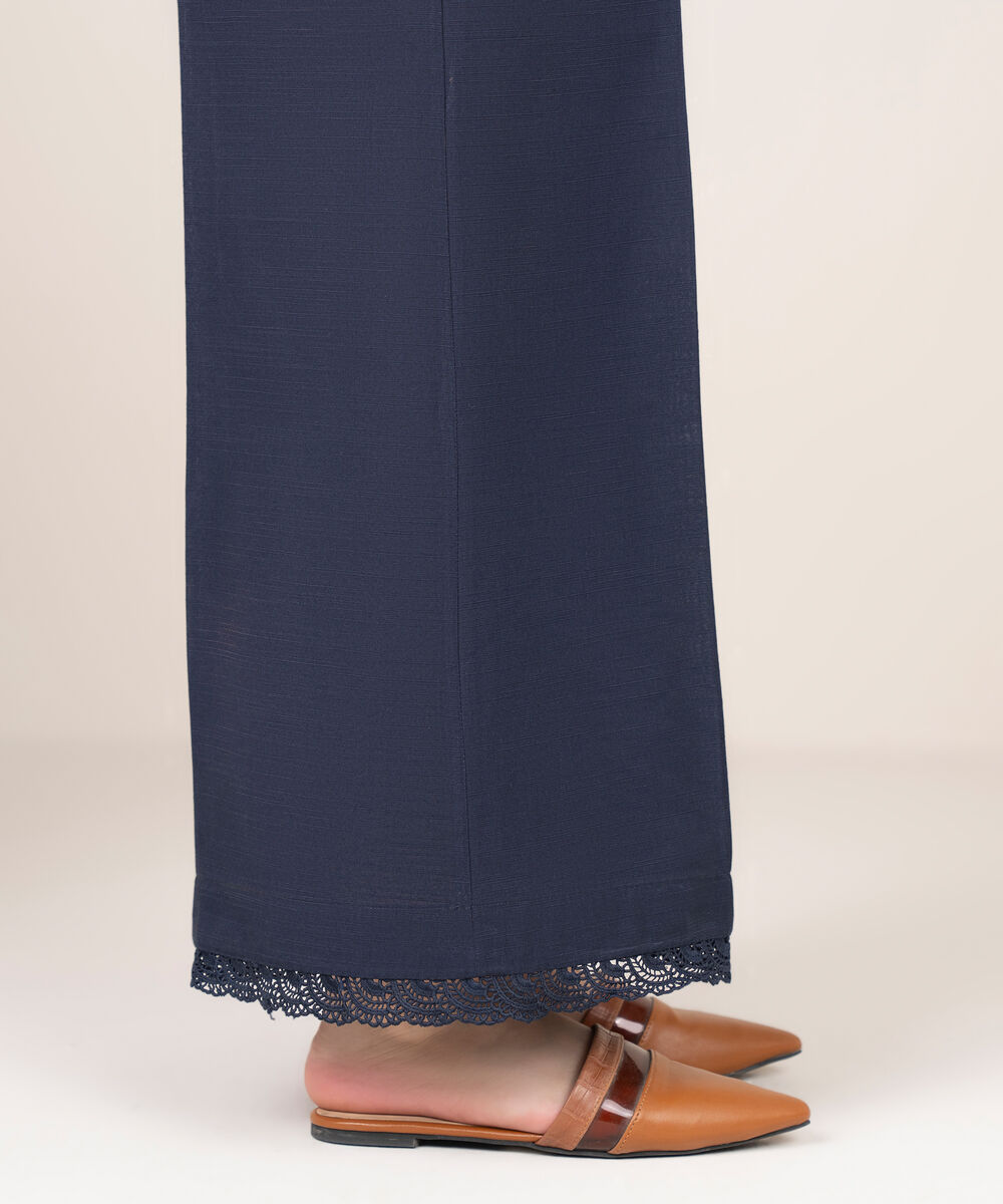Women's RTW Khaddar Solid Blue Flared Pants