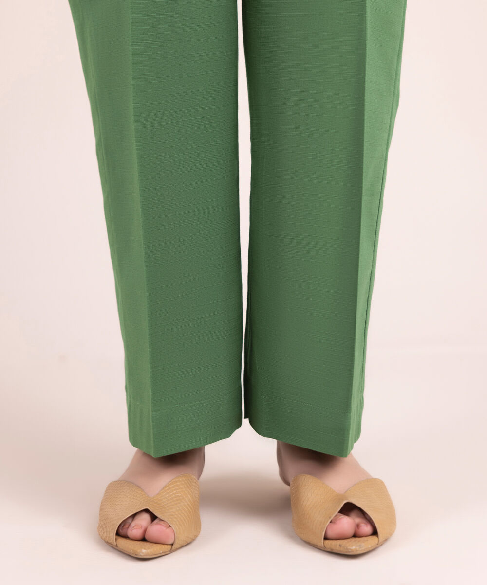 Women's RTW Khaddar Solid Green Straight Pants