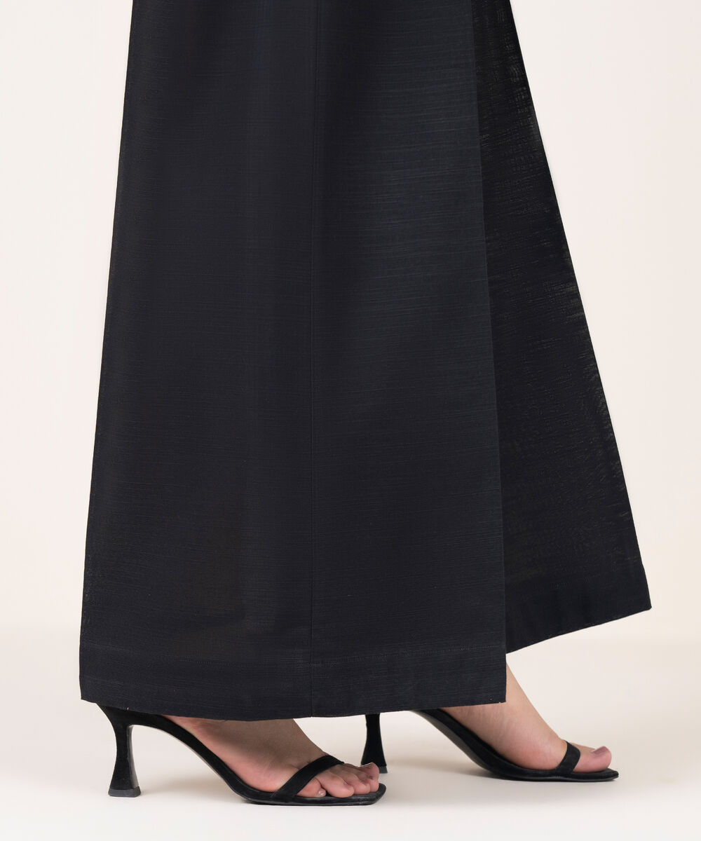 Women's RTW Cotton Solid Black Flared Pants