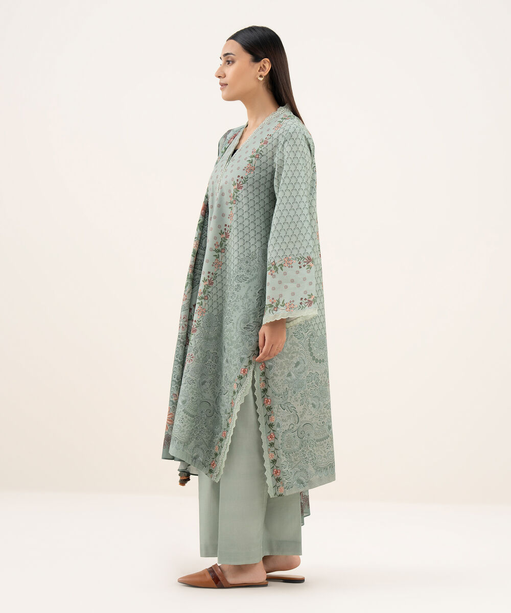 Women's Unstitched Lawn Printed Grey 3 Piece Suit