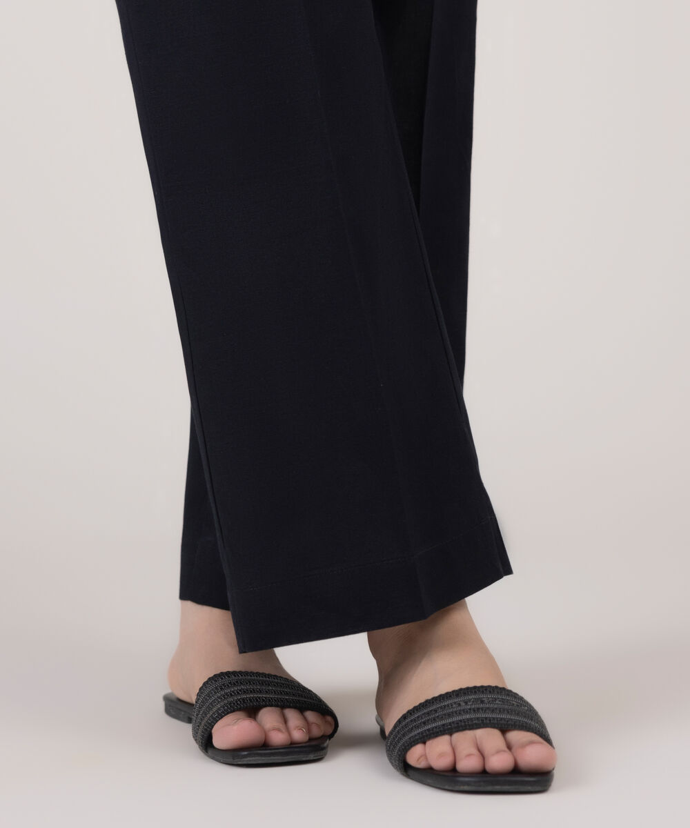 Women's RTW Cotton Linen Black Solid Culottes