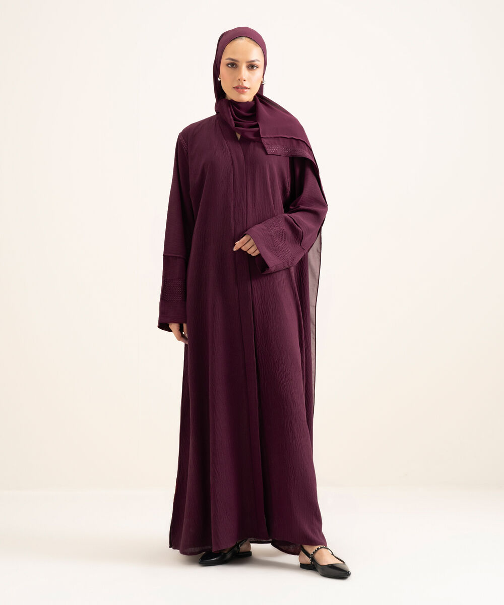 Women's Maroon Textured Abbaya Set